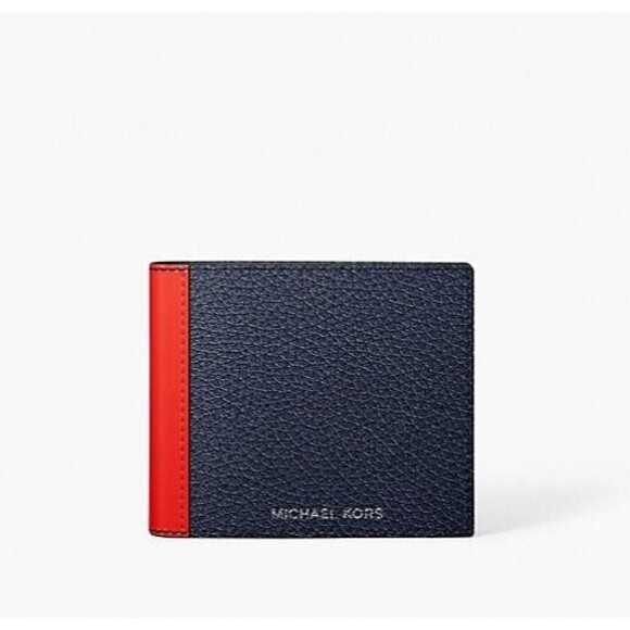 New Michael Kors Cooper Two-Tone Billfold Wallet with Coin Pouch Navy / Red - Picture 1 of 2